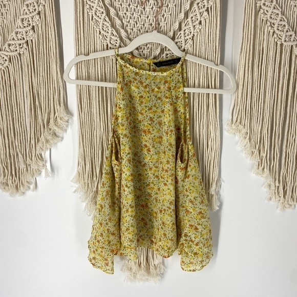 Zara Tops - Zara Yellow Floral Swing Blouse Sleeveless Tank